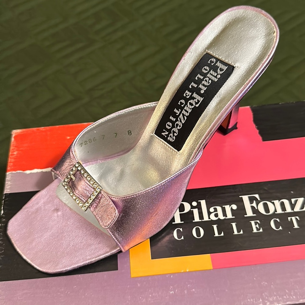 Pink metallic bling mules.. sexy evening shoe! Pilar Fonzeca NEW IN THE BOX!